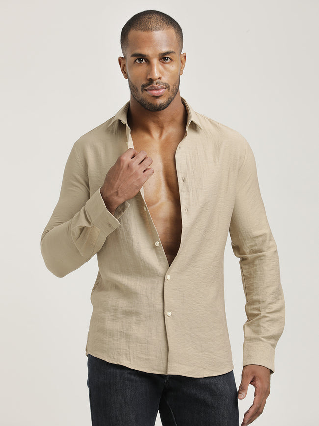 Men Nylon Shirt with Linen Look