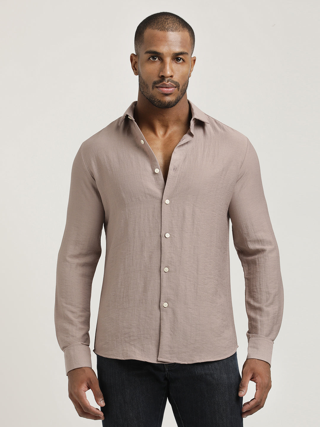 Men Nylon Shirt with Linen Look