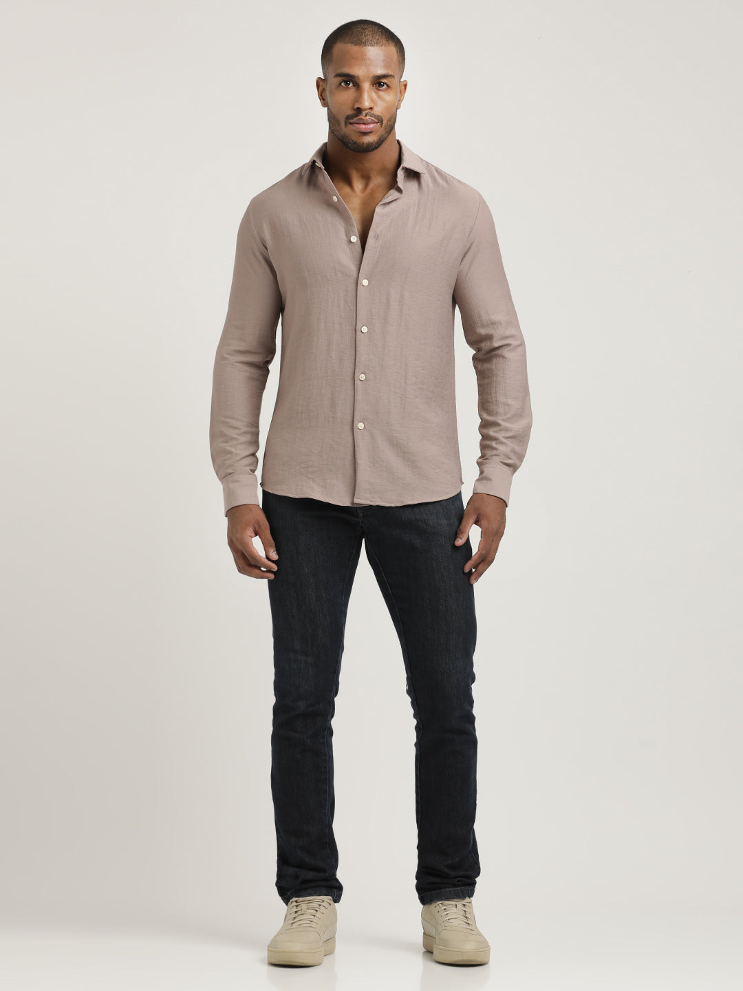 Men Nylon Shirt with Linen Look