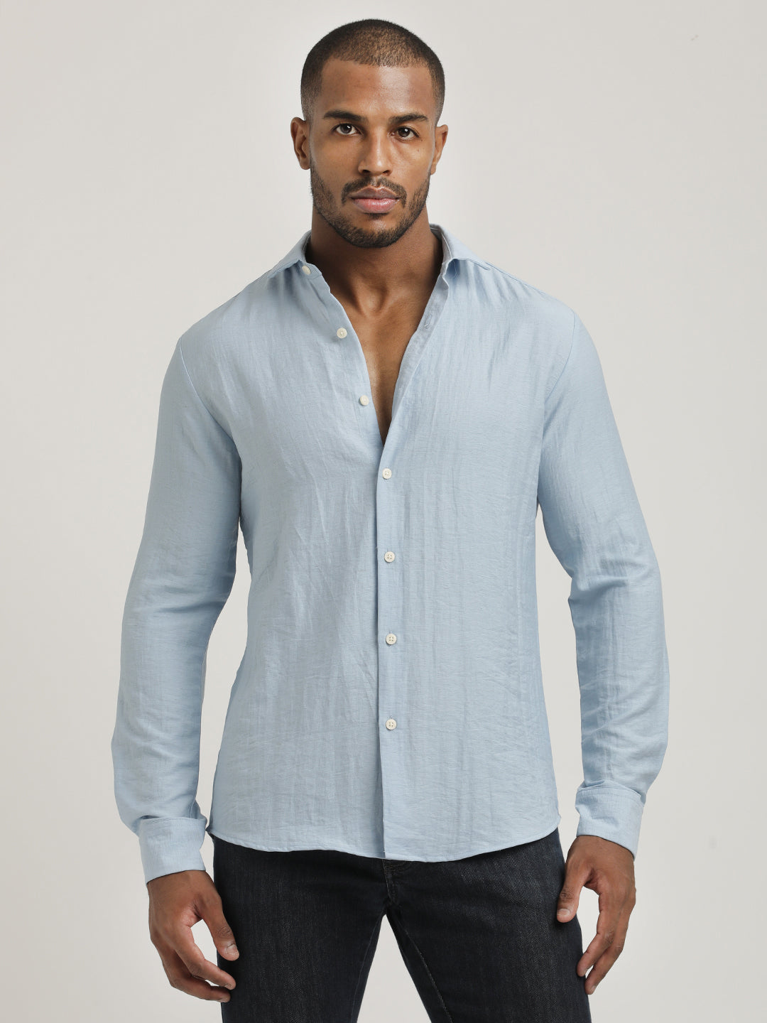 Men Nylon Shirt with Linen Look