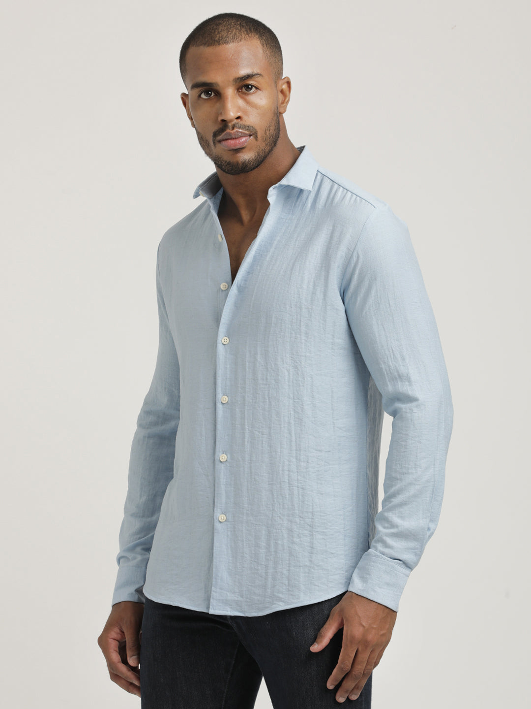 Men Nylon Shirt with Linen Look