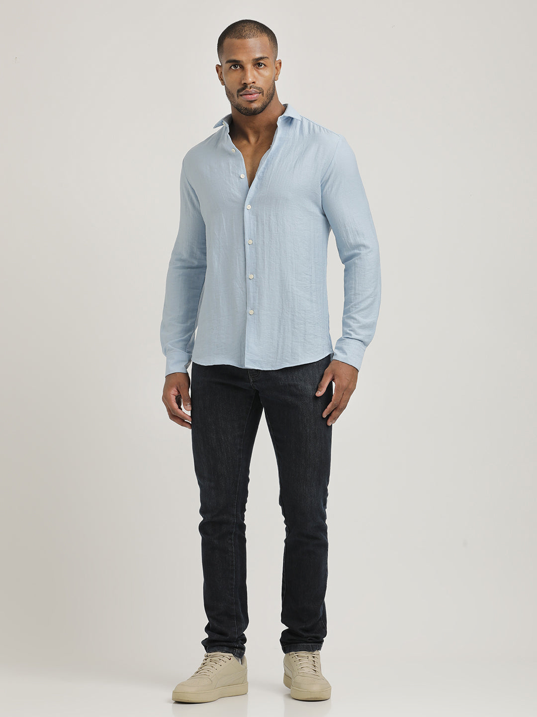 Men Nylon Shirt with Linen Look