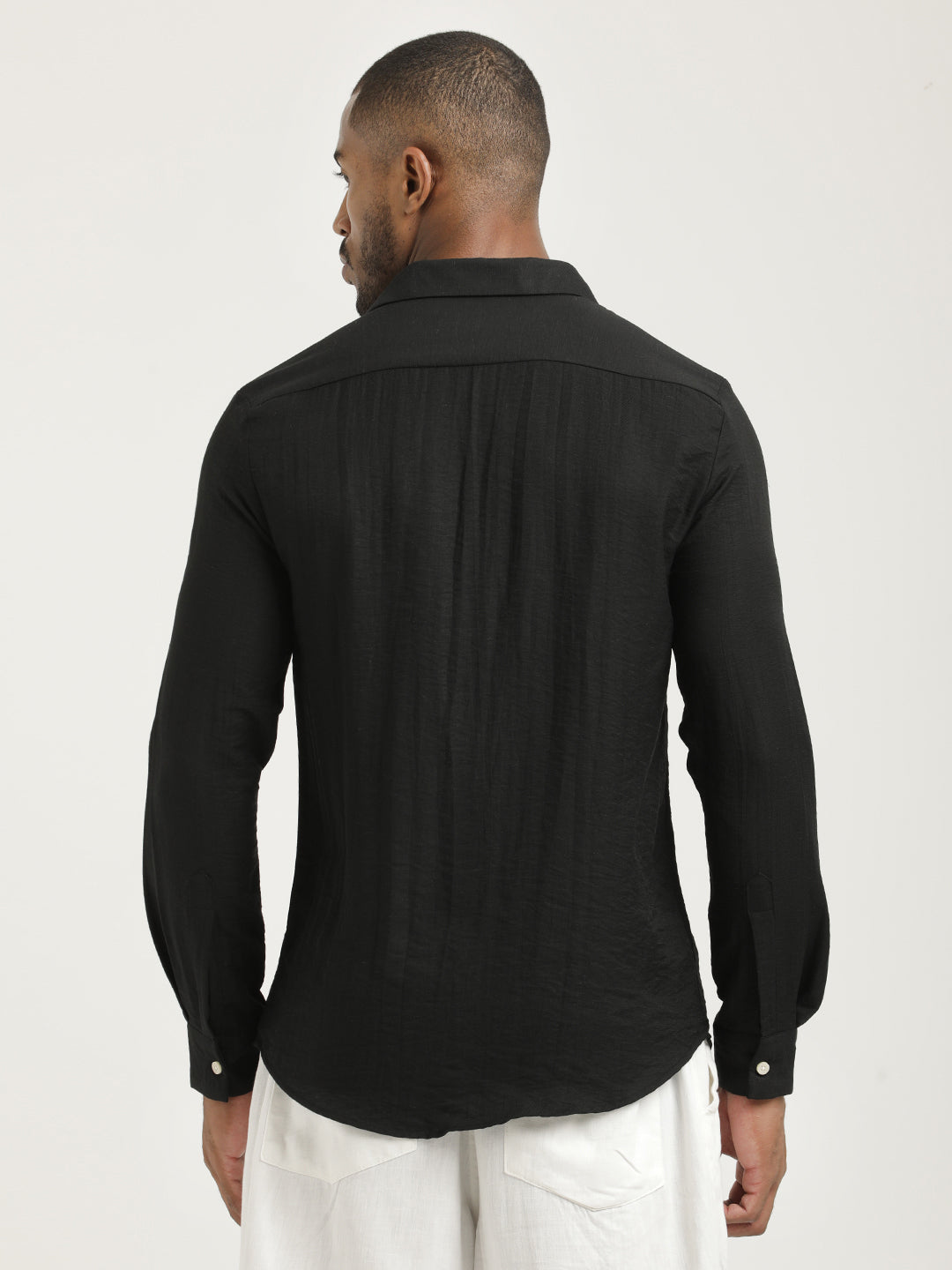 Men Nylon Shirt with Linen Look