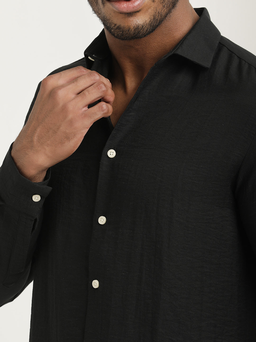 Men Nylon Shirt with Linen Look