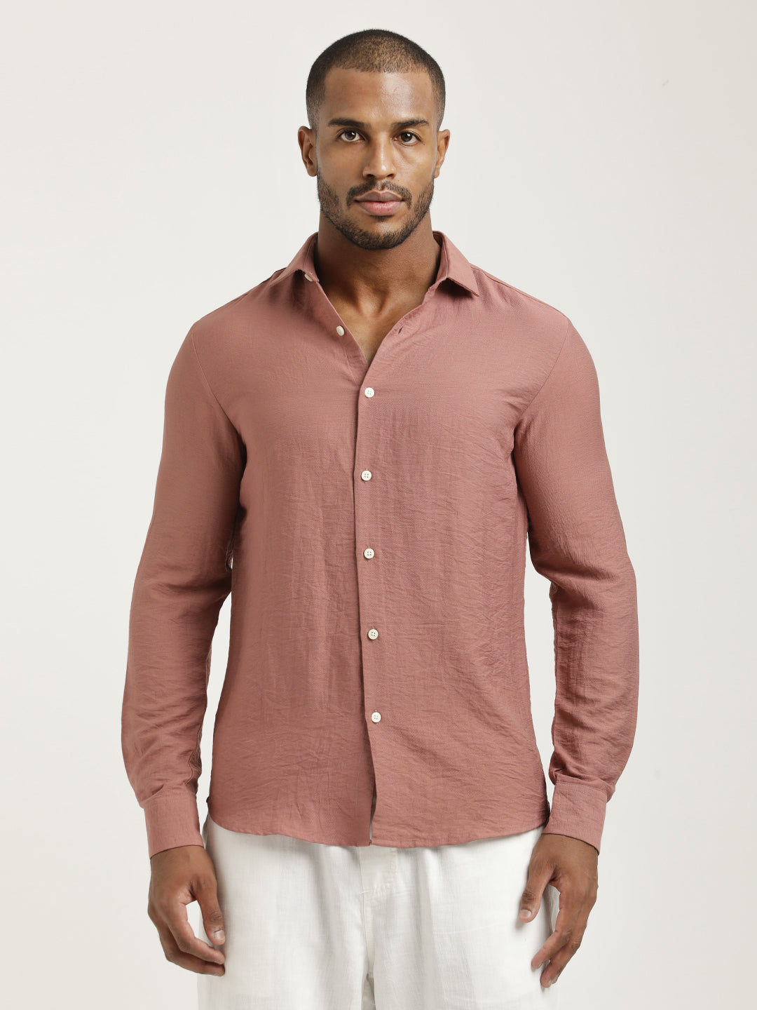 Men Nylon Shirt with Linen Look