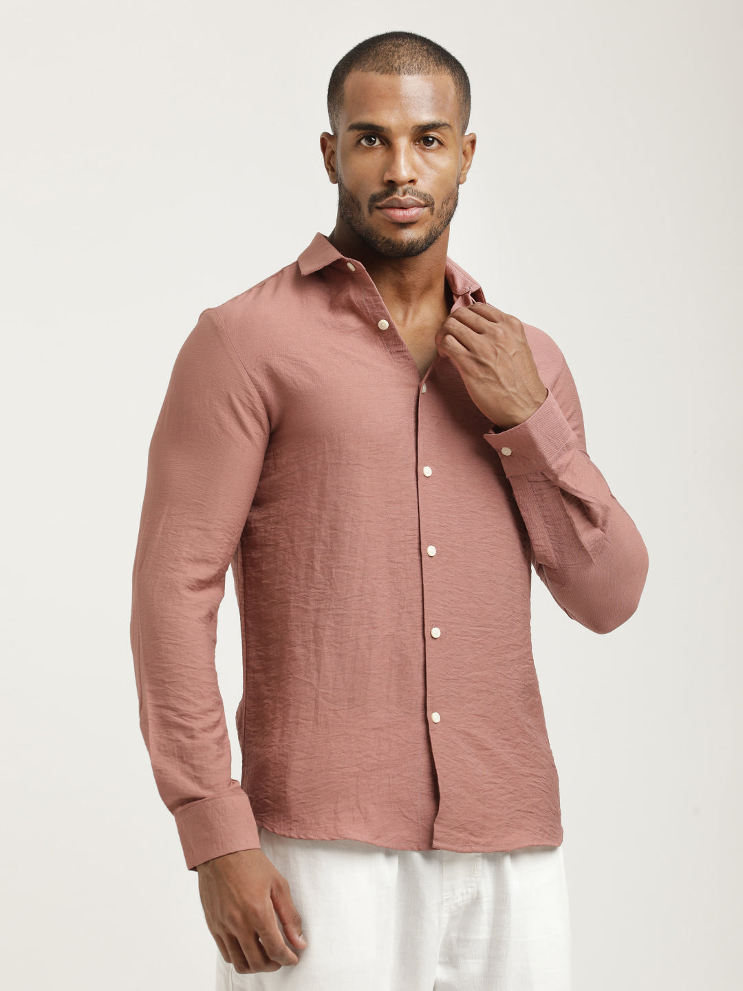 Men Nylon Shirt with Linen Look