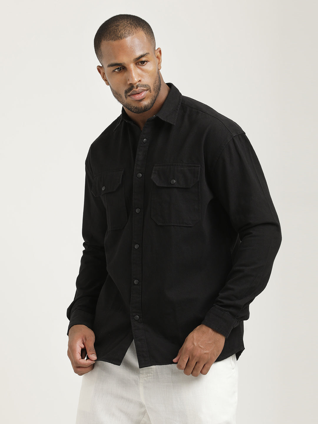 Men Cotton Shirt with Double Pockets
