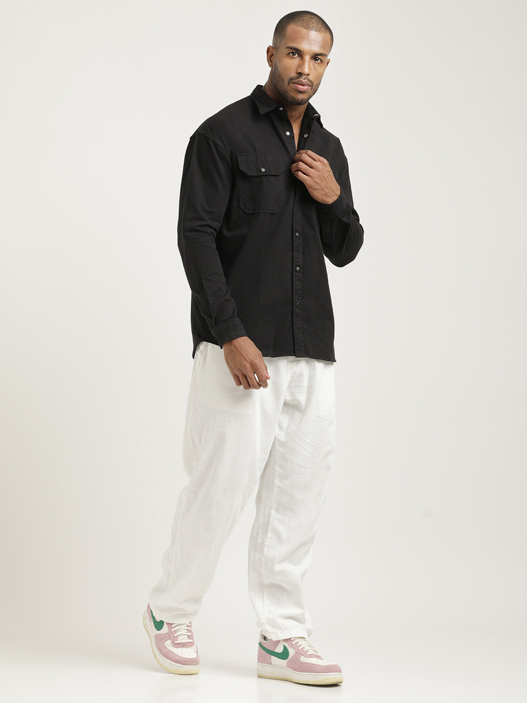 Men Cotton Shirt with Double Pockets
