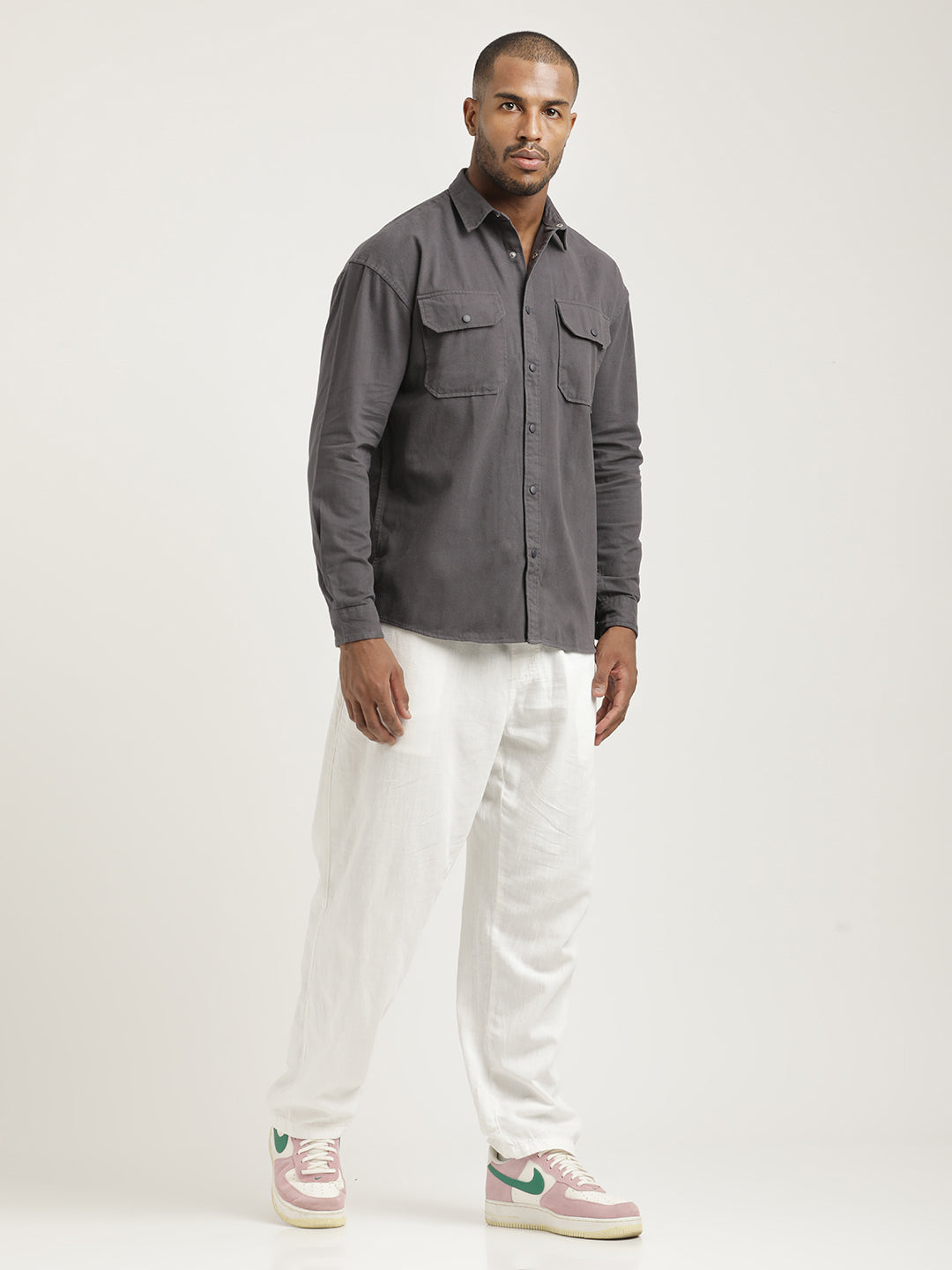 Men Cotton Shirt with Double Pockets
