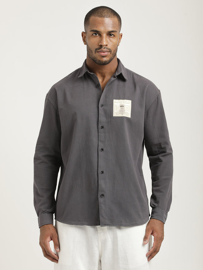 Men Cotton Shirt with Graphic Stickers