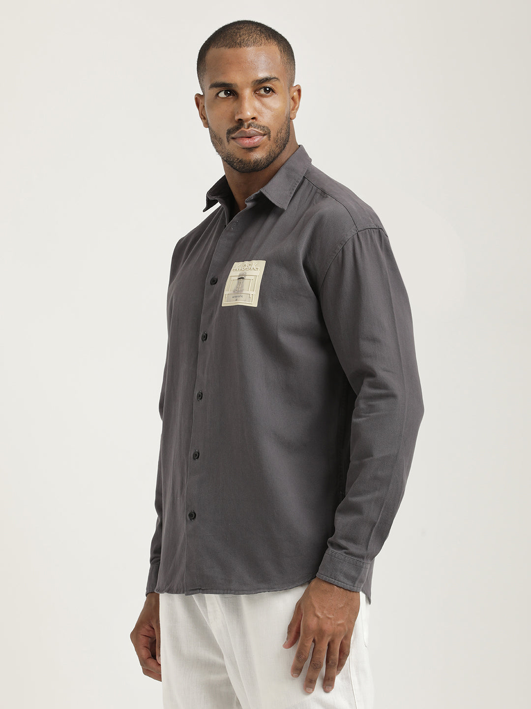Men Cotton Shirt with Graphic Stickers