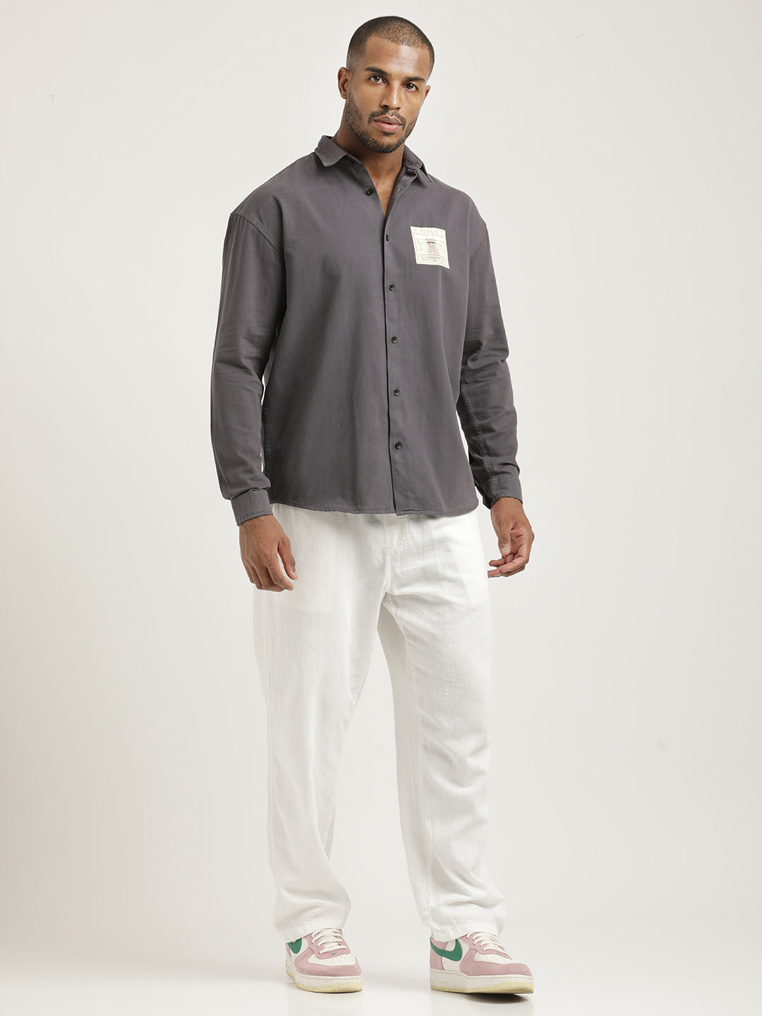 Men Cotton Shirt with Graphic Stickers