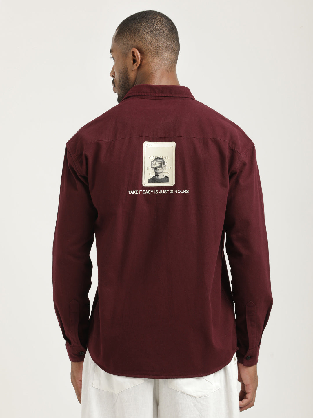 Men Cotton Shirt with Graphic Stickers