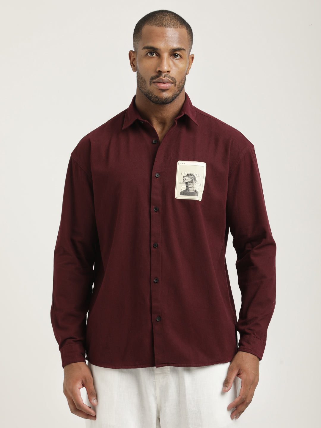 Men Cotton Shirt with Graphic Stickers