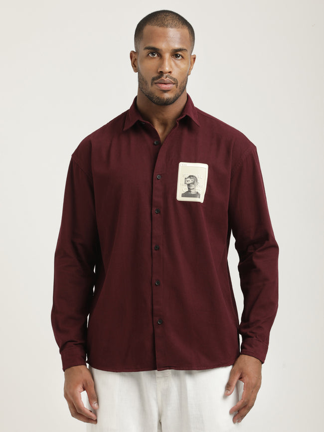 Men Cotton Shirt with Graphic Stickers
