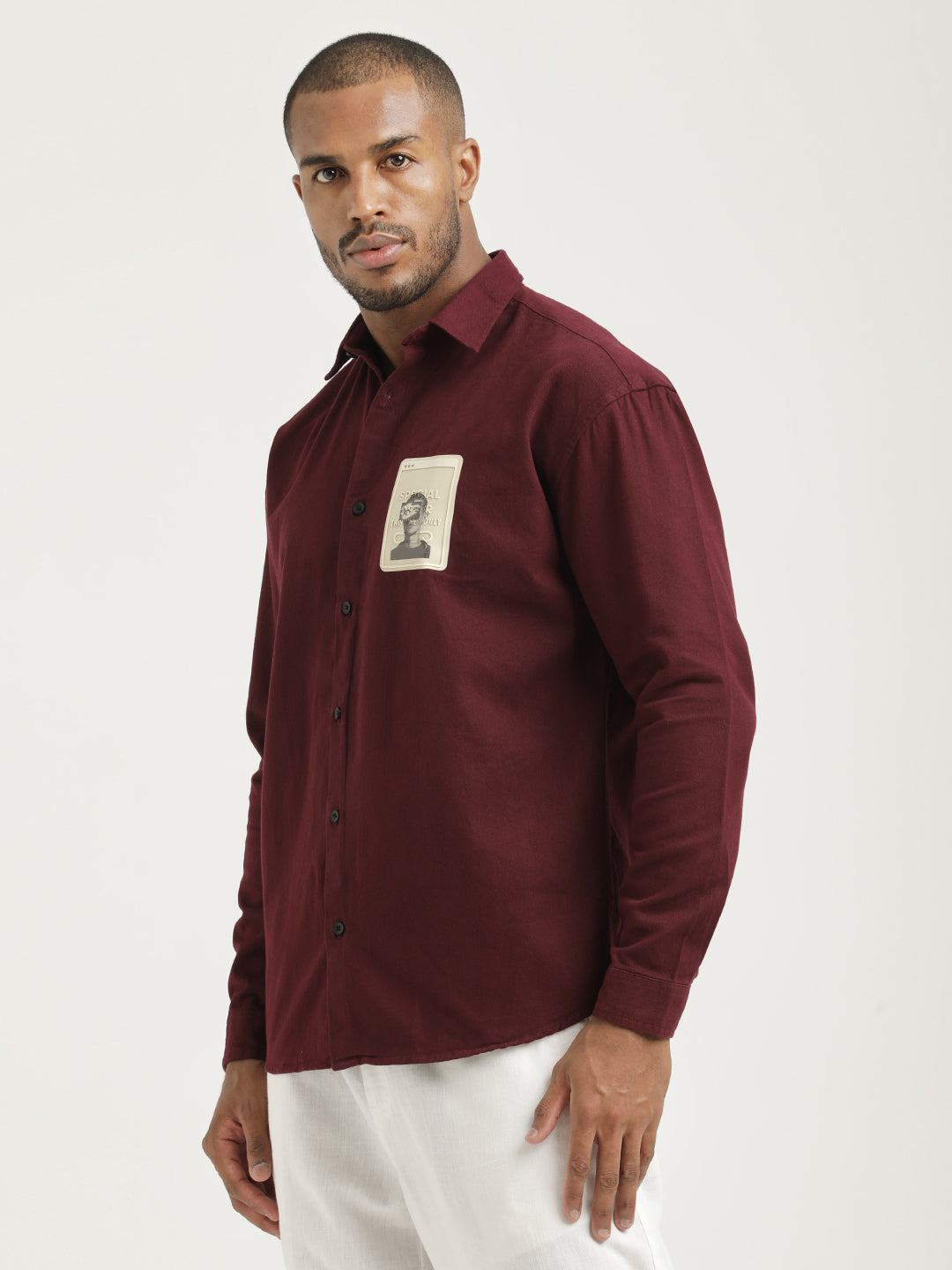 Men Cotton Shirt with Graphic Stickers