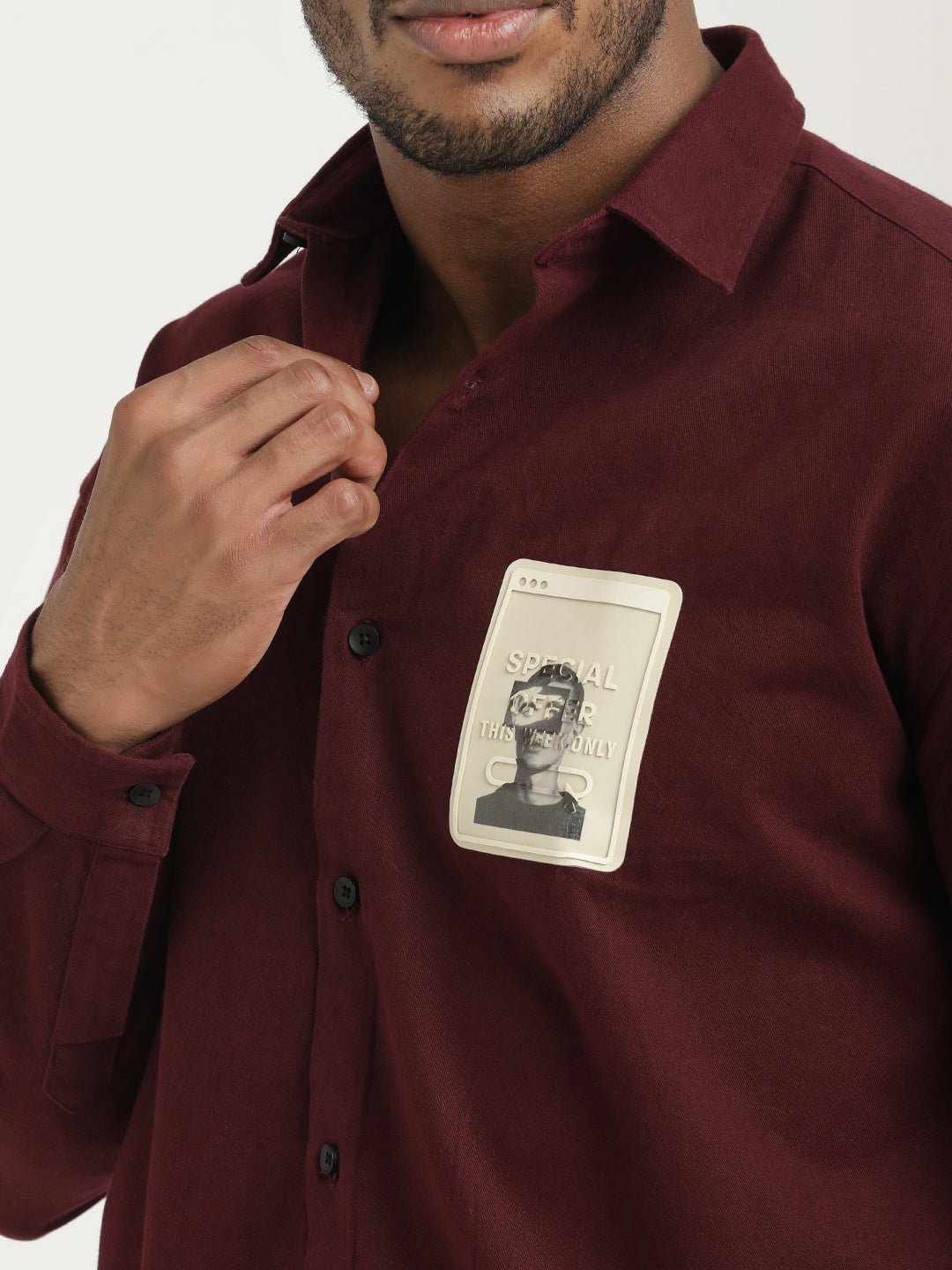 Men Cotton Shirt with Graphic Stickers