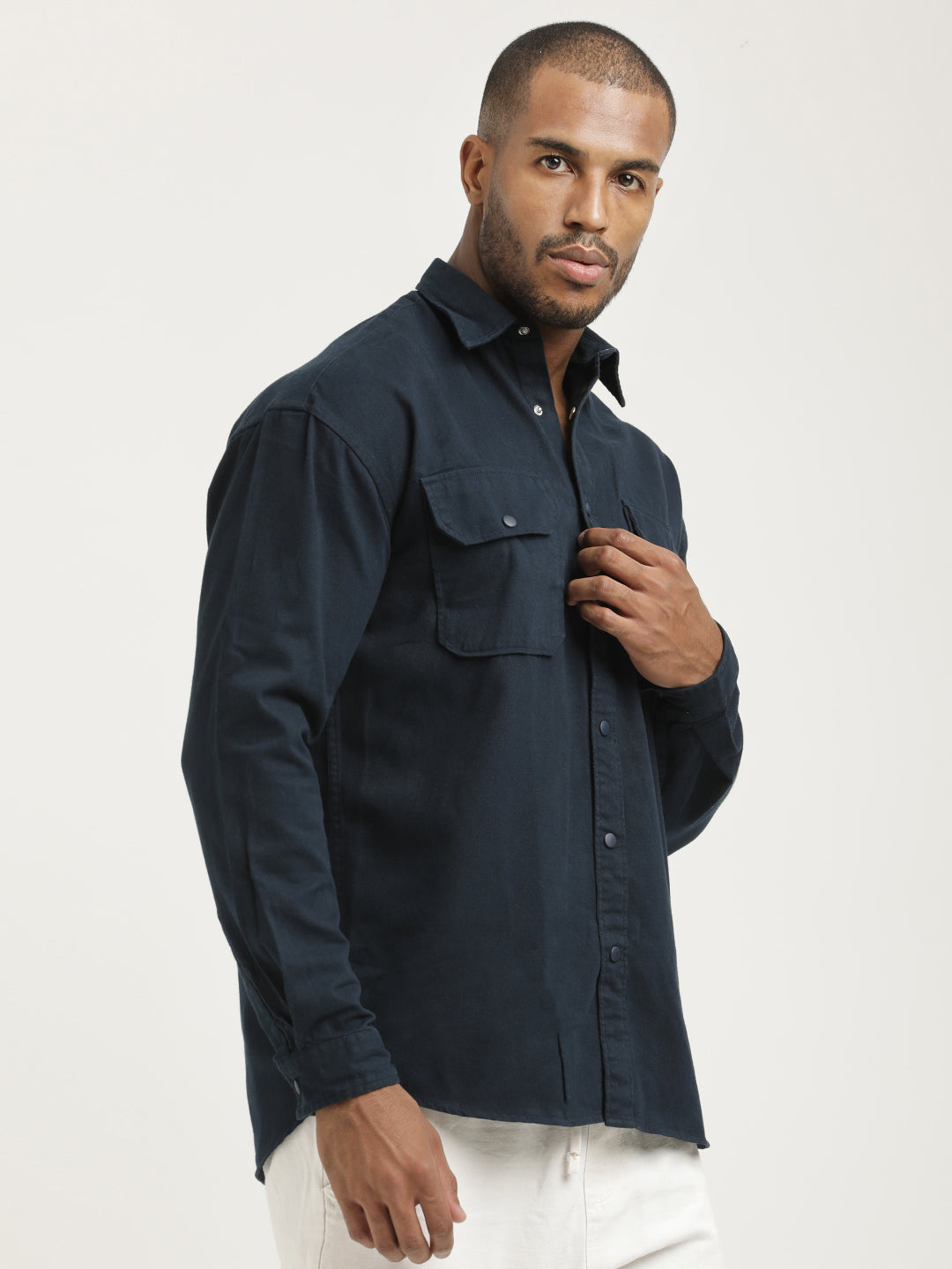 Men Cotton Shirt with Double Pockets