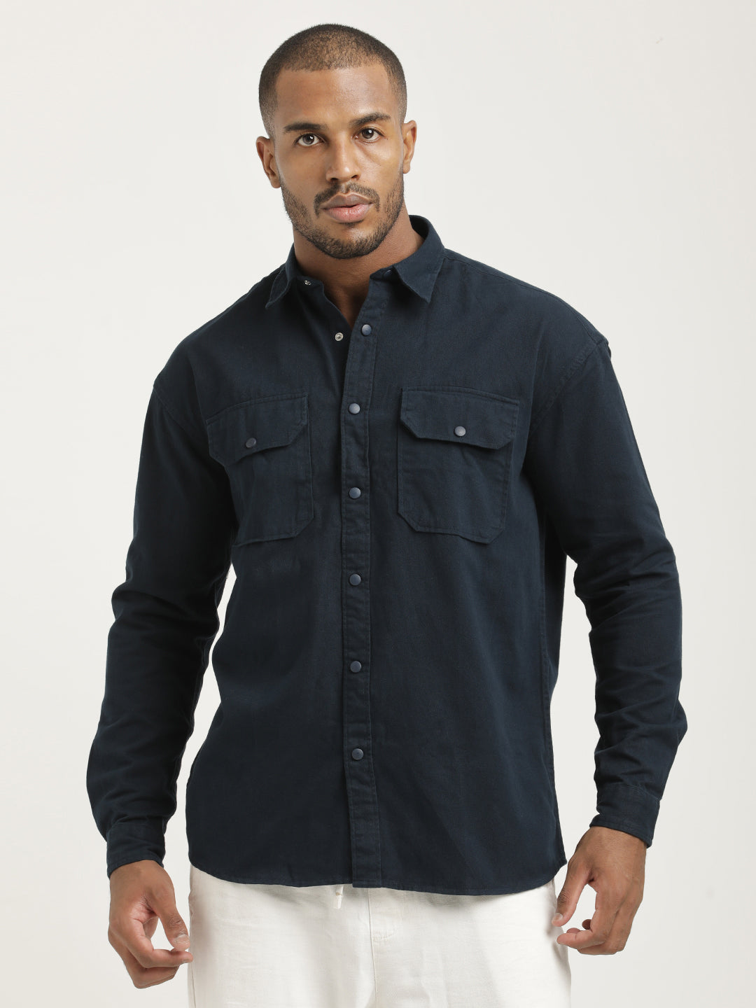 Men Cotton Shirt with Double Pockets
