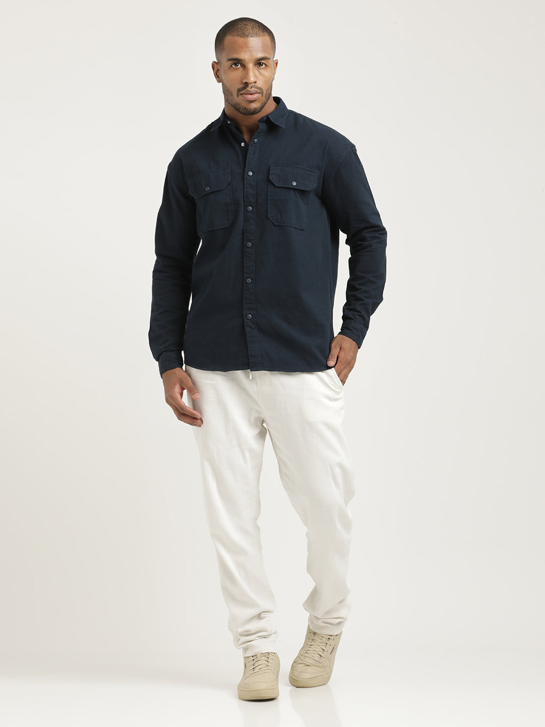 Men Cotton Shirt with Double Pockets