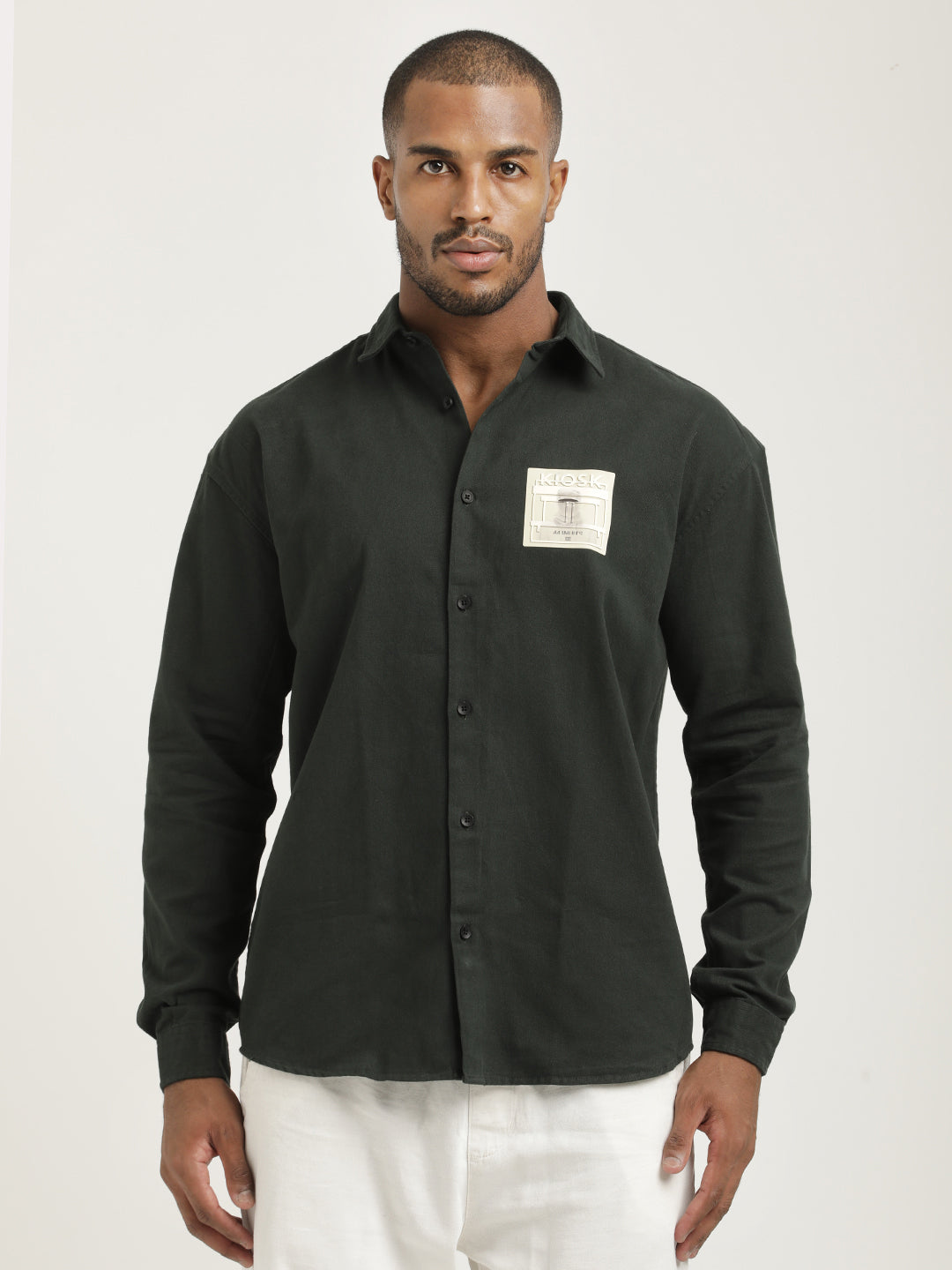 Men Cotton Shirt with Graphic Stickers