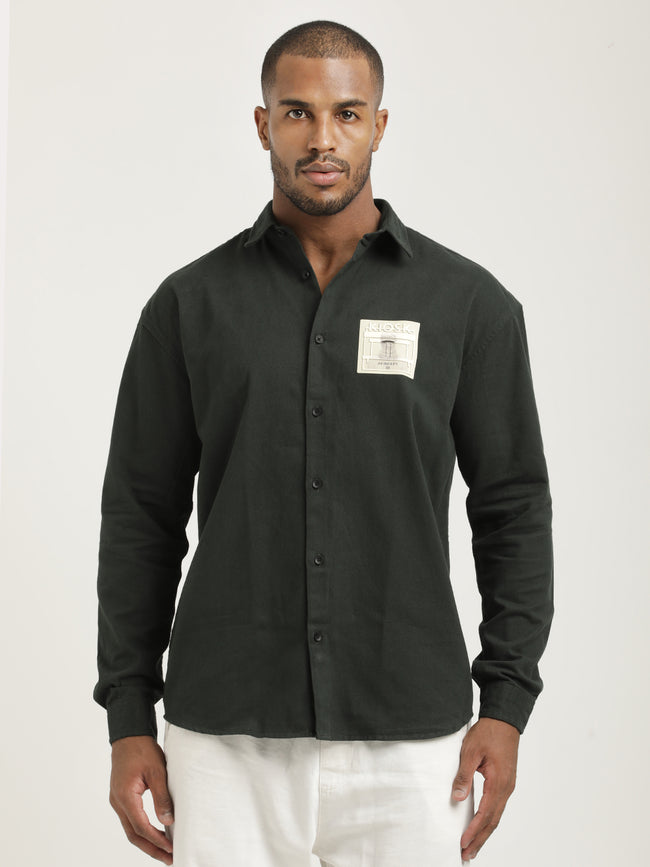 Men Cotton Shirt with Graphic Stickers