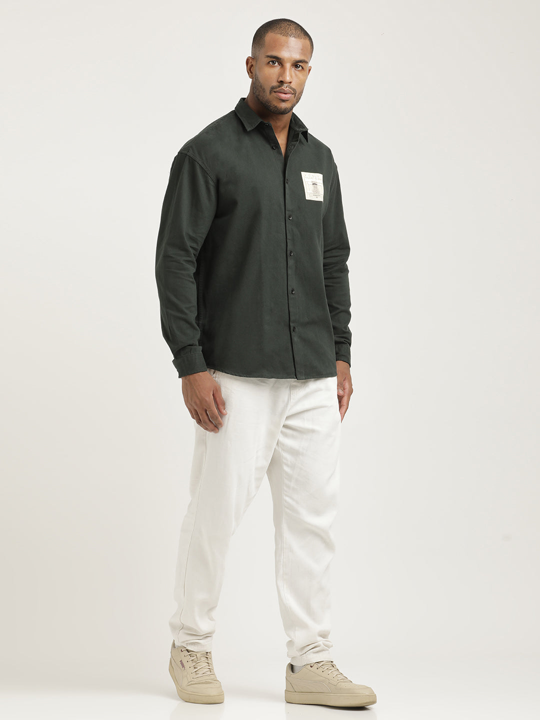 Men Cotton Shirt with Graphic Stickers