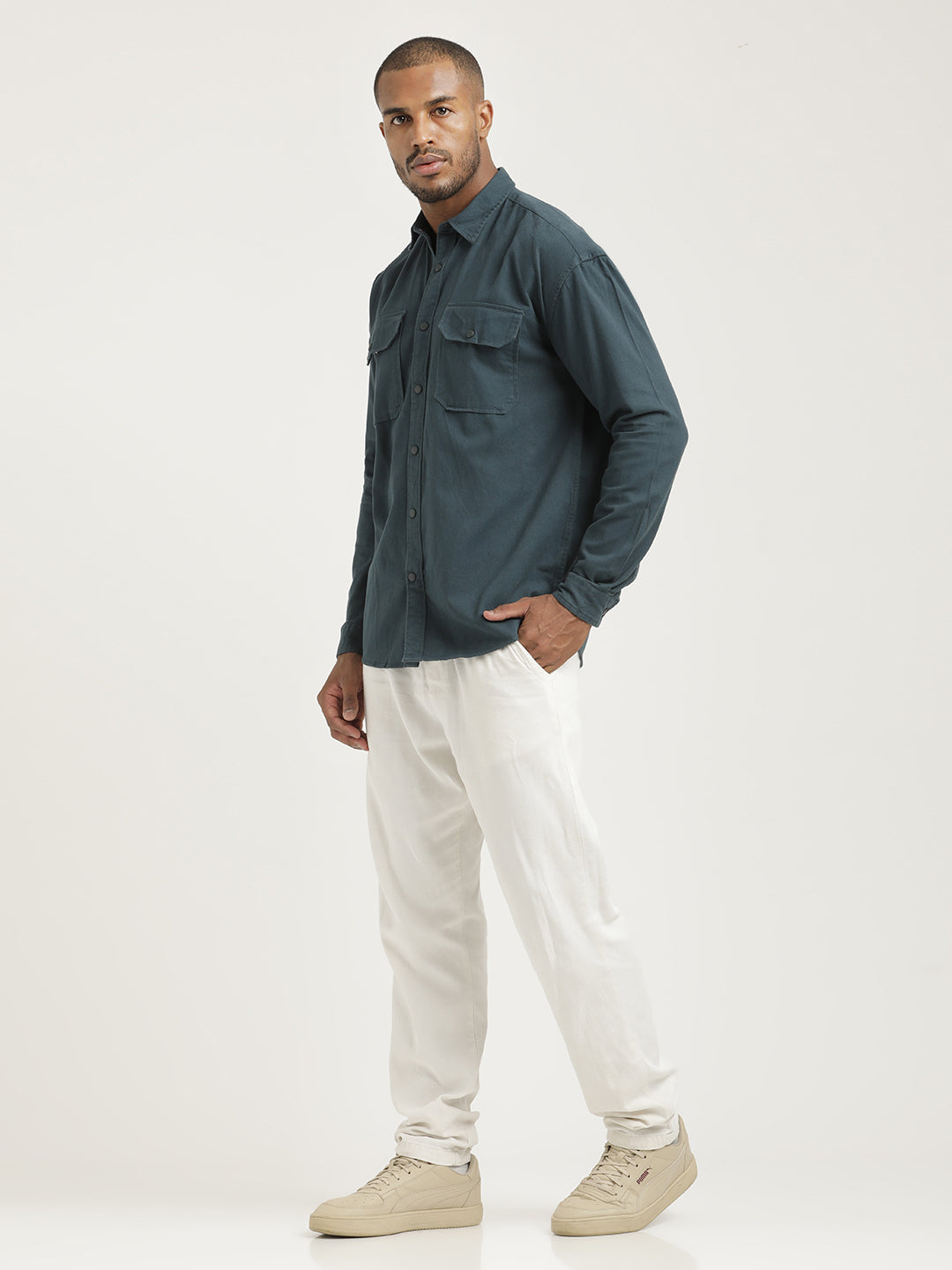Men Cotton Shirt with Double Pockets