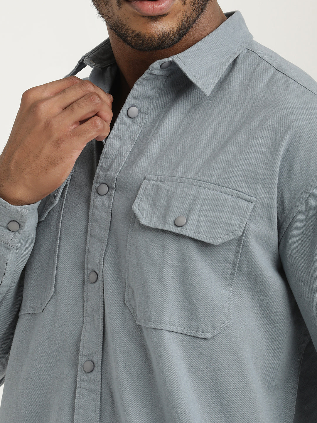 Men Cotton Shirt with Double Pockets