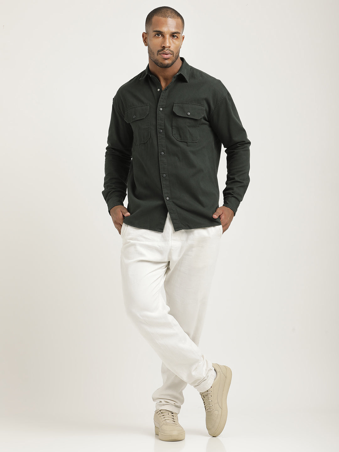Men Cotton Shirt with Double Pockets