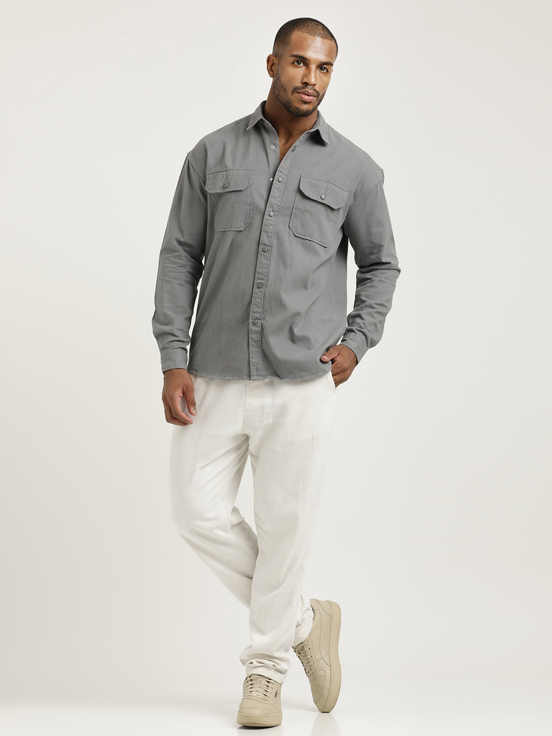 Men Cotton Shirt with Double Pockets