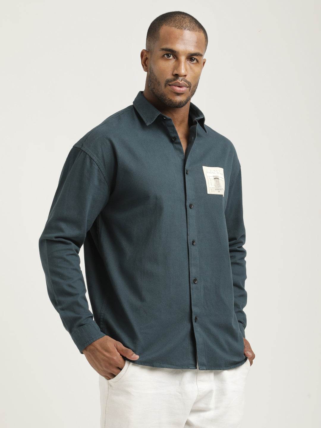 Men Cotton Shirt with Graphic Stickers