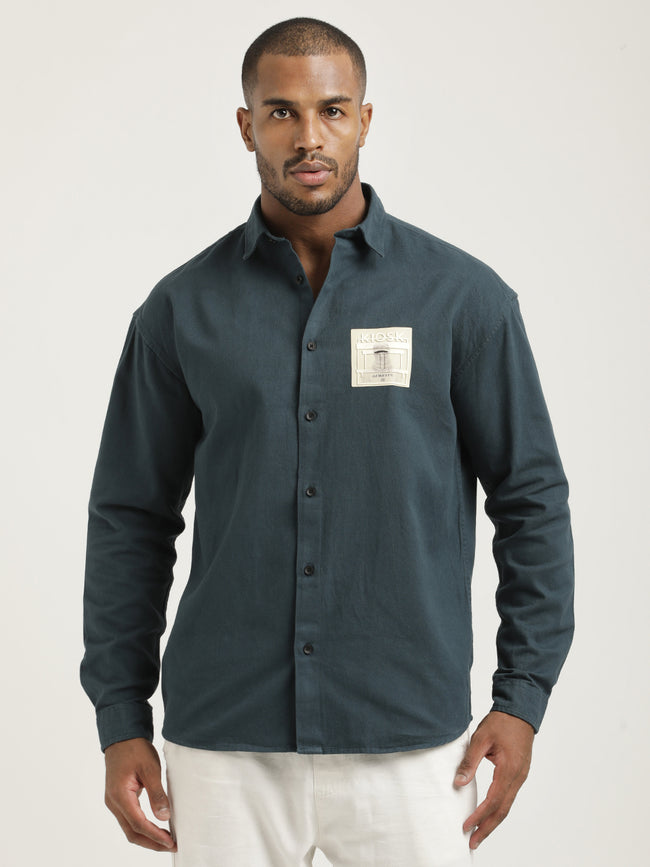 Men Cotton Shirt with Graphic Stickers