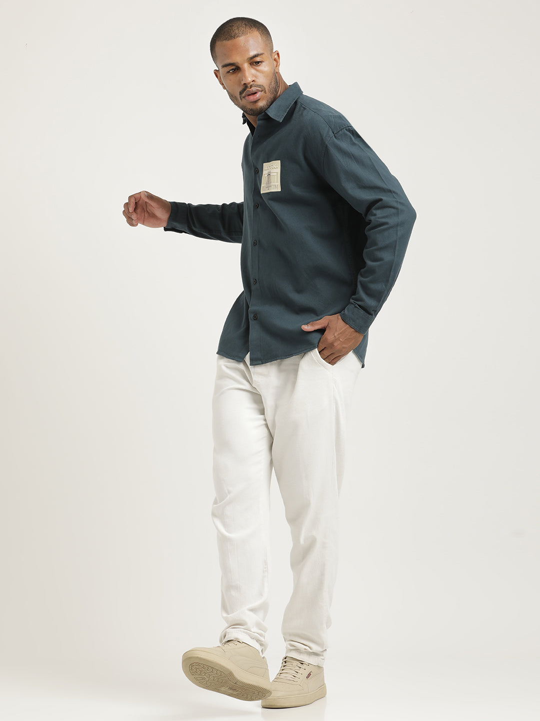 Men Cotton Shirt with Graphic Stickers