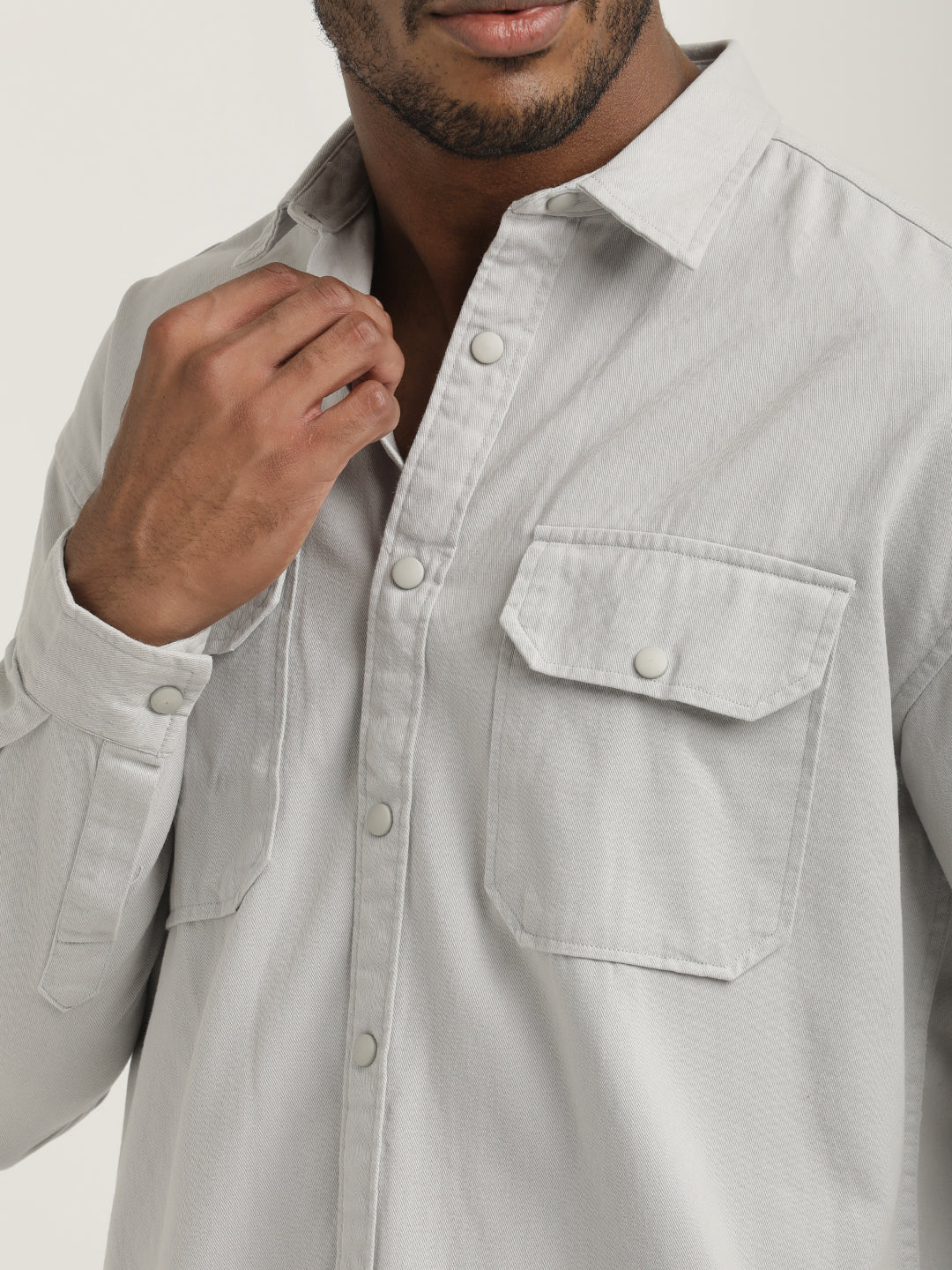 Men Cotton Shirt with Double Pockets