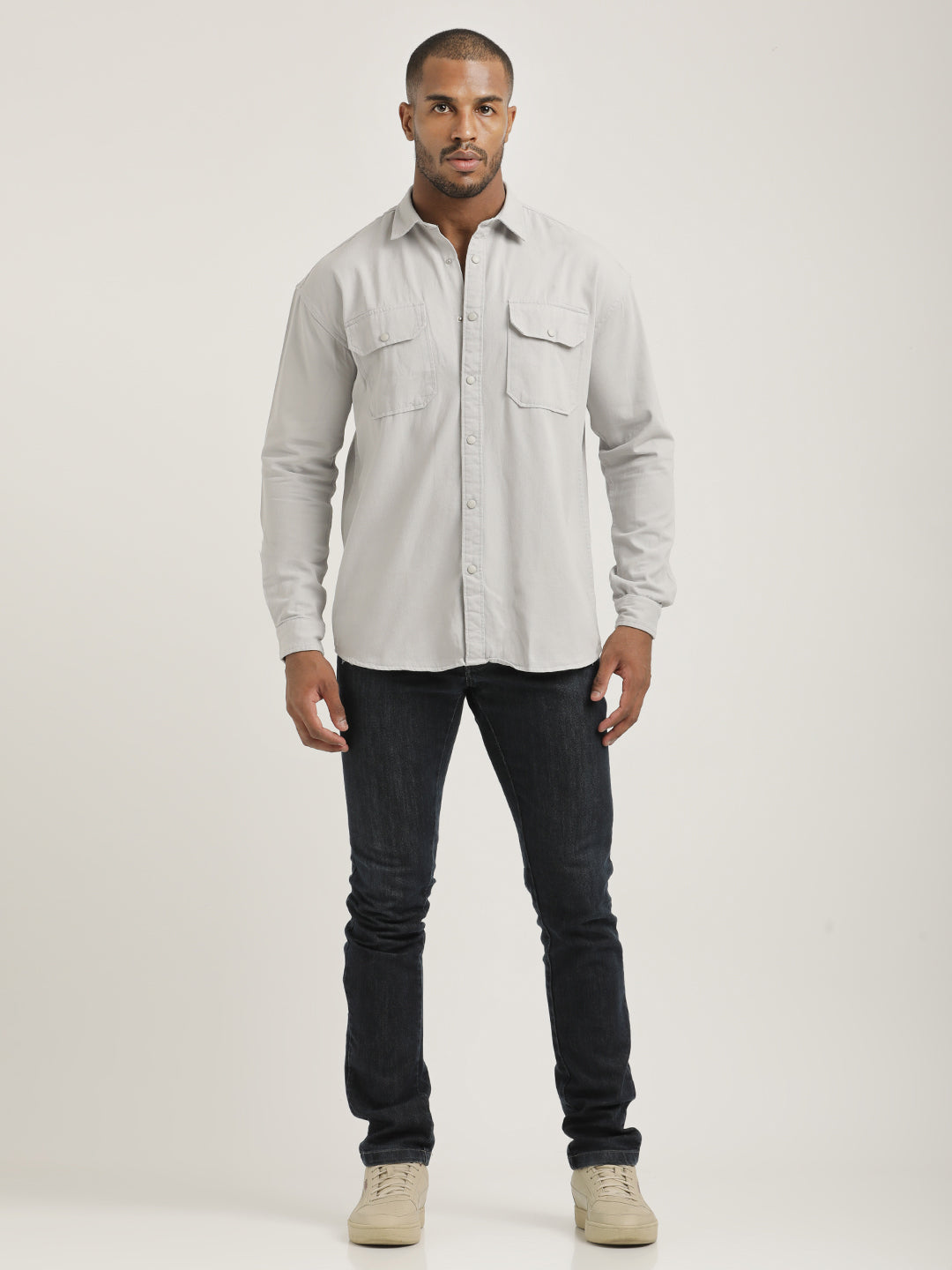 Men Cotton Shirt with Double Pockets