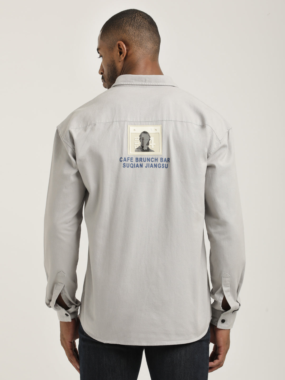 Men Cotton Shirt with Graphic Stickers