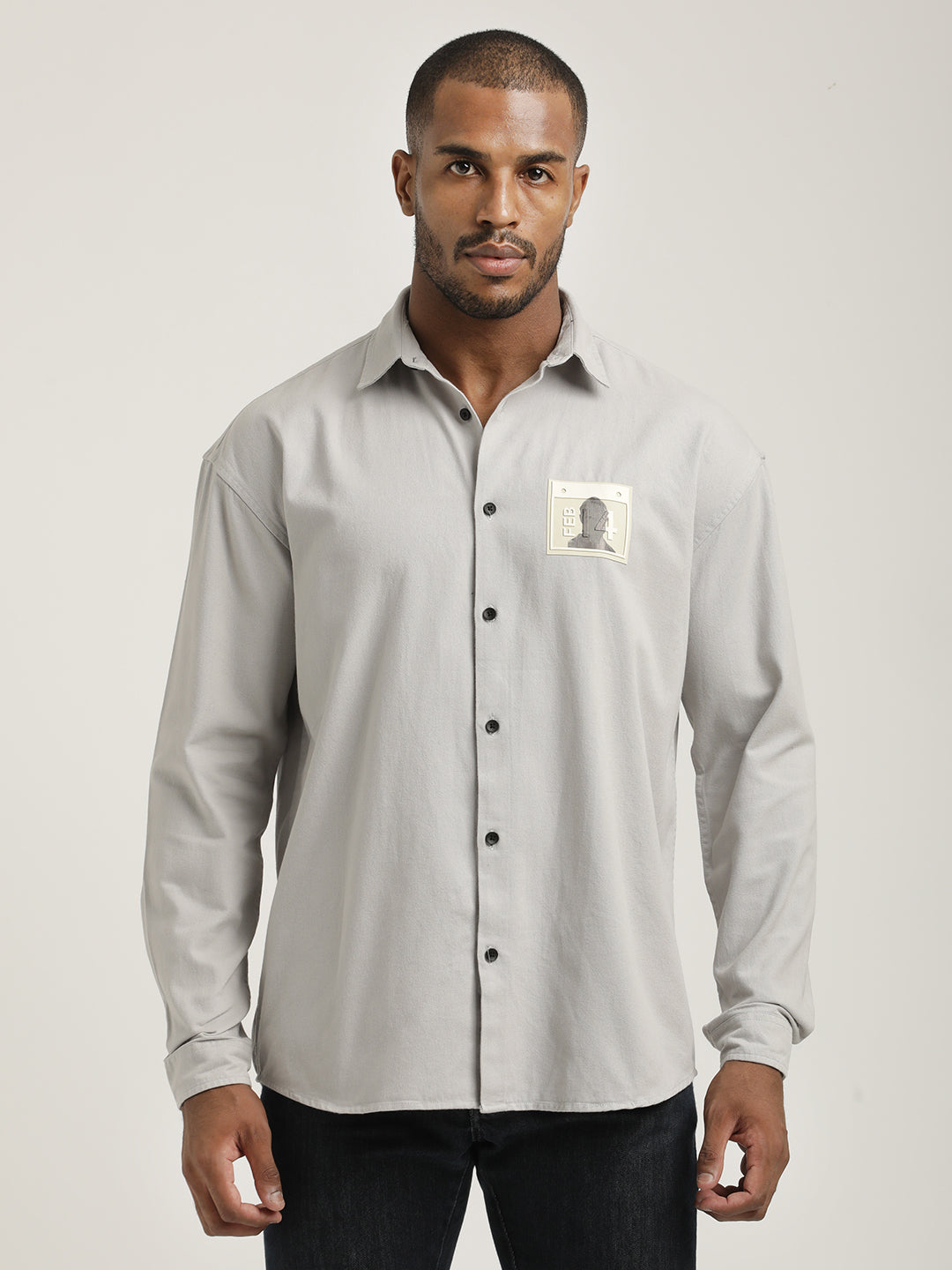 Men Cotton Shirt with Graphic Stickers