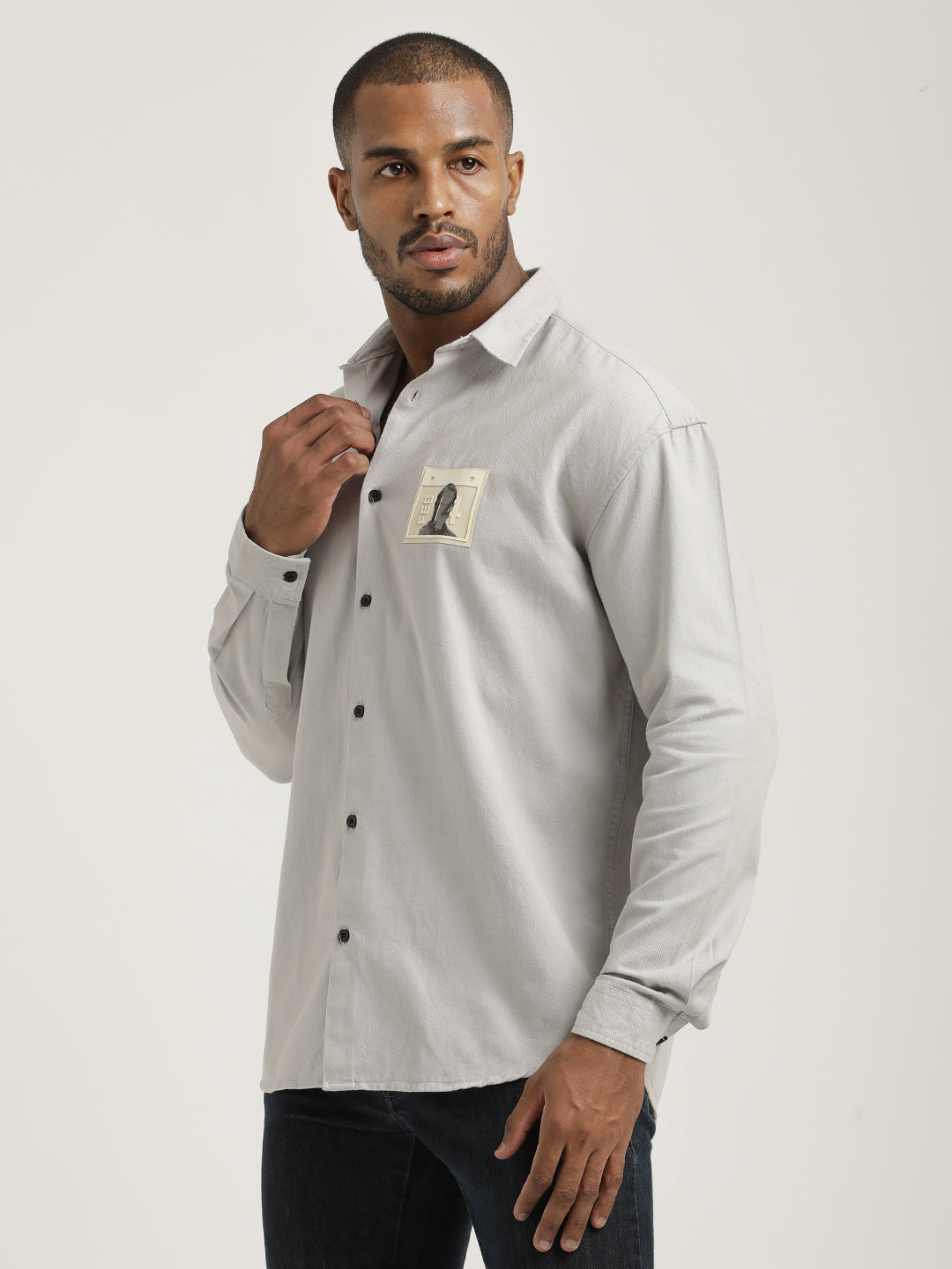 Men Cotton Shirt with Graphic Stickers