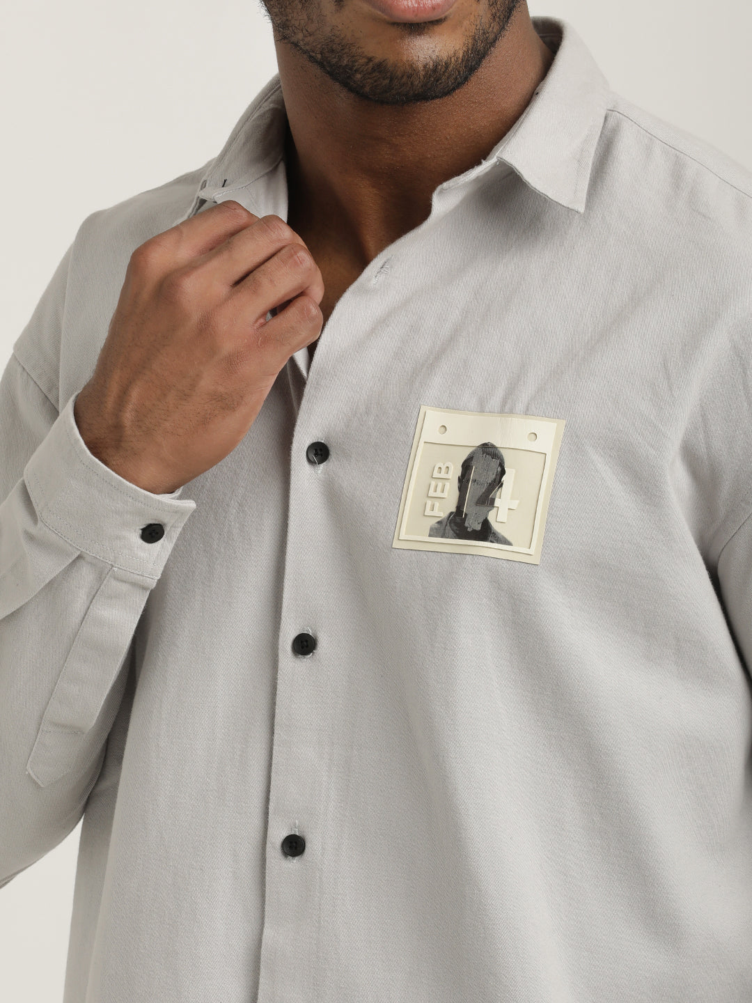 Men Cotton Shirt with Graphic Stickers