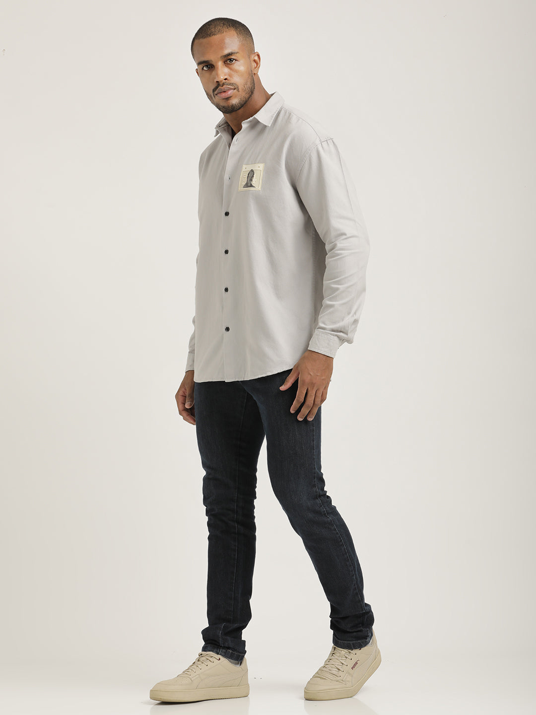 Men Cotton Shirt with Graphic Stickers