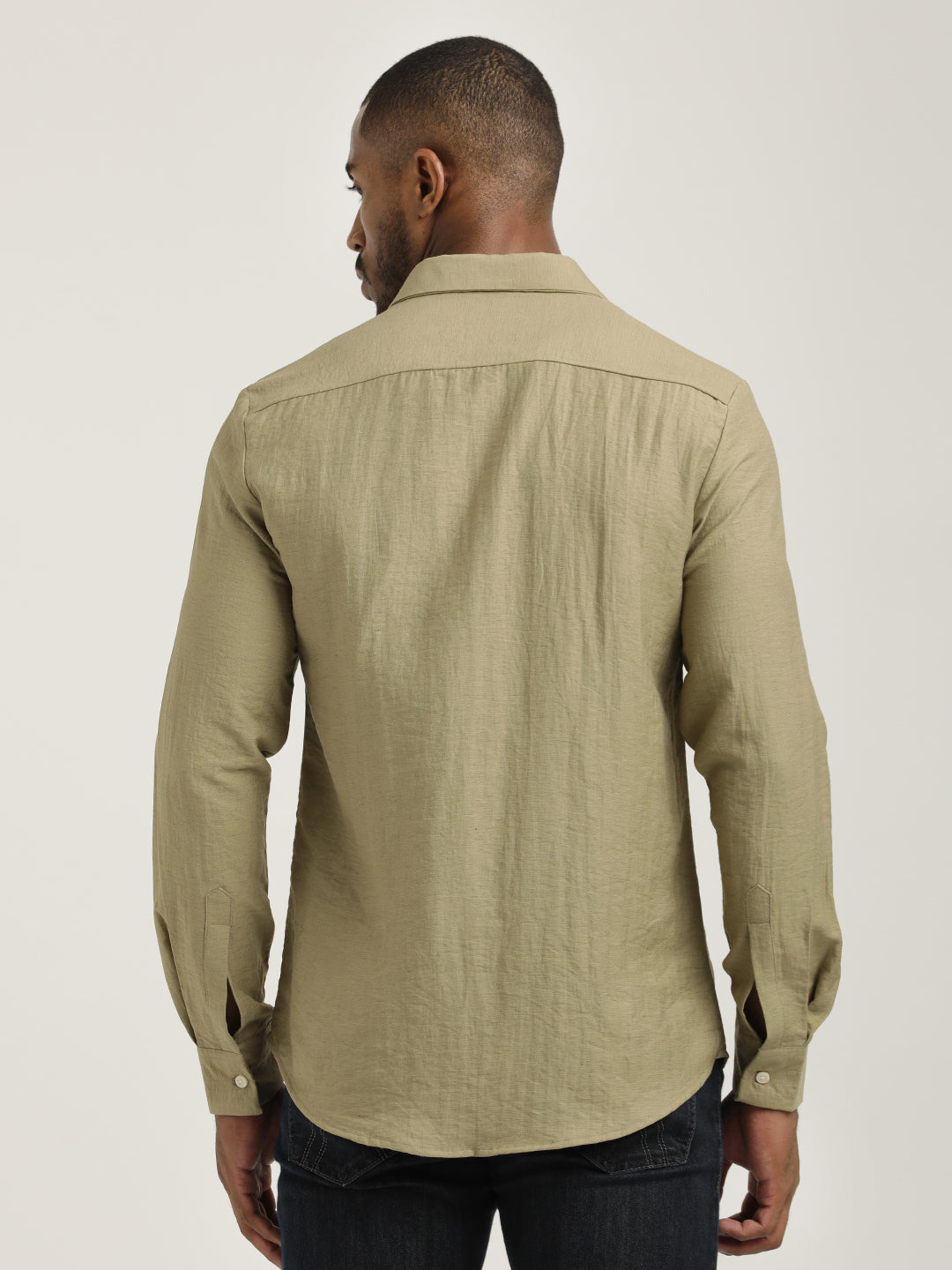 Men Nylon Shirt with Linen Look