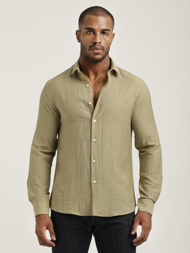 Men Nylon Shirt with Linen Look
