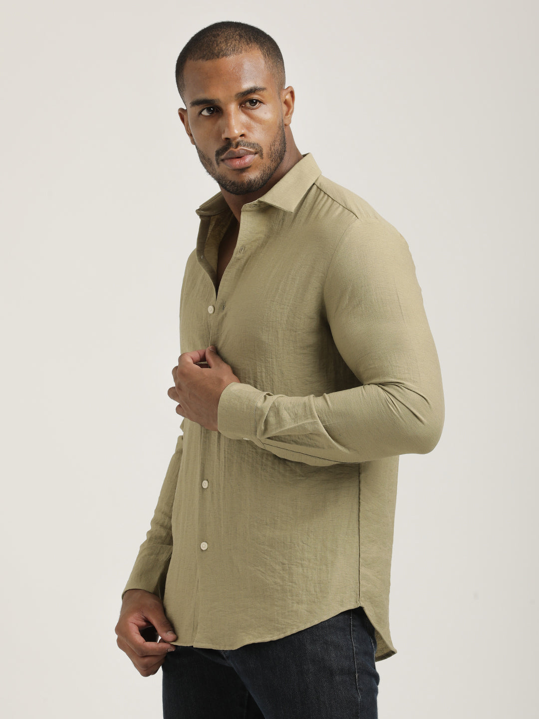 Men Nylon Shirt with Linen Look