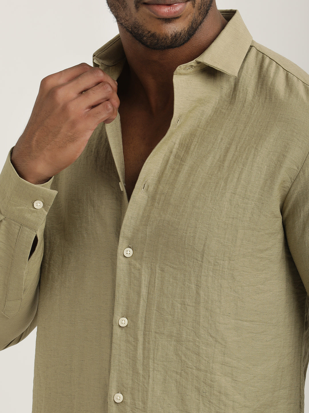 Men Nylon Shirt with Linen Look