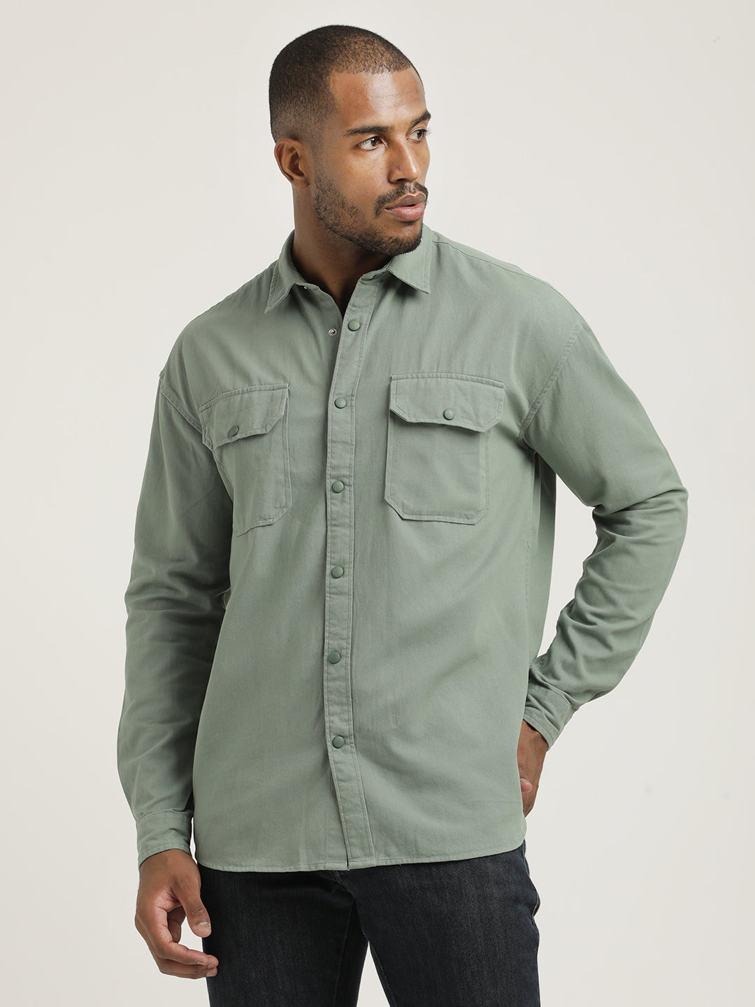 Men Cotton Shirt with Double Pockets