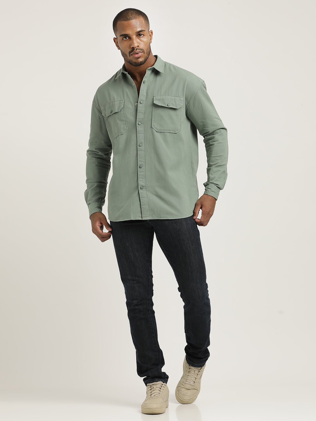 Men Cotton Shirt with Double Pockets