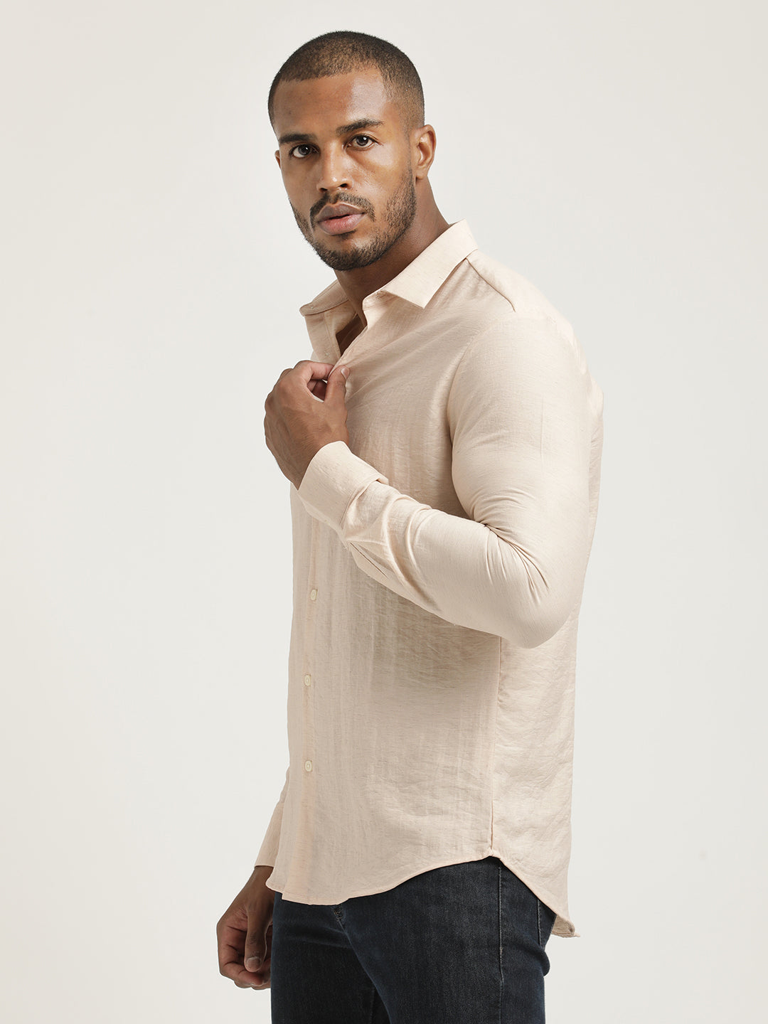 Men Nylon Shirt with Linen Look