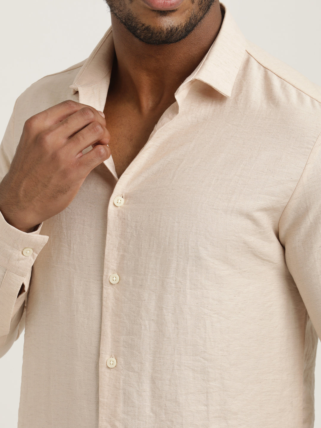 Men Nylon Shirt with Linen Look