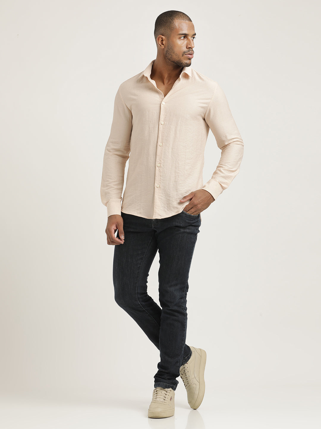 Men Nylon Shirt with Linen Look